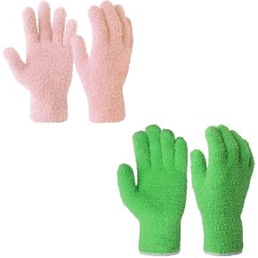 Evridwear Microfiber Dusting Gloves 2 Pairs (Green + Pink)