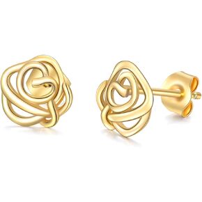 14K وردة ذهبية قرط صغير زهري للنساء الجوف زهرة أقراط مرصعة الذهب الأصفر مربط القرط مجموعة للزوجة الأم in Kuwait