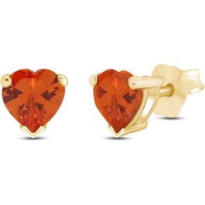 6 MM Heart Shape Simulated Birthstone Stud Earrings In 14K Yellow Gold Over Sterling Silver