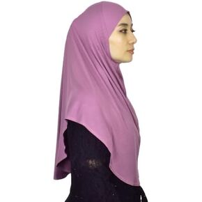 Mu Lan 1-Pleated Instant Hijab | Handmade from Rib Cotton | One Piece Easy Slip On Practical and Comfortable(L Size)