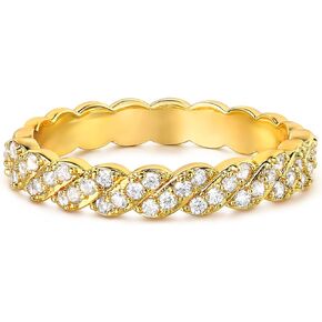 GNIRTSI Gold Twisted Ring for Women Cubic Zirconia 14K Gold Plated Minimalist Stack 4MM Wide Band Finger Jewelry Size 6-8