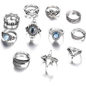 RINHOO FRIENDSHIP Silver Knuckle Rings Set For Women Teen Girls Vintage Finger Stacking Boho Midi Ring (11Pcs Mixed 1)