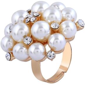 Caiyao Vintage Pearl Ring Stacking Promise Pearl Cluster Rings Adjustable Open Pearl Full Finger Ring Trendy Personality Pearl Statement Jewelry for Women Girls