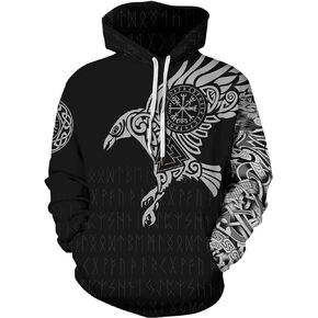GLUDEAR Men's Vikings Tattoo Norse Mythology Graphic 3D Print Hoodie Pullover Sweatshirt Hoodies