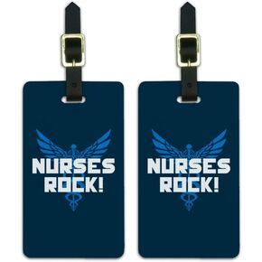 Nurses Rock RN Caduceus Staff of Hermes Luggage ID Tags Cards Set of 2