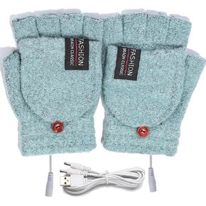 USB Heated Gloves for Women & Men,Winter Warm Heating Mitten, Full & Half Hands Heated Fingerless Heating with Button Knitting Hands Warmer Washable Design,Laptop Typing Gloves for Gift