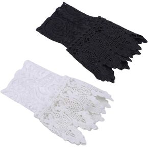 Tvoip 2Pairs White and Black Women Fake Arm Sleeves Organ Pleated Cuff Beautiful Goddess Lace Hollow Hook Accessories Outdoor Apparel Arm Warmers