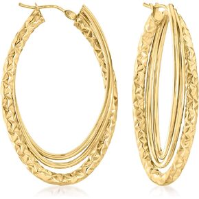 Canaria Italian 10kt Yellow Gold Diamond-Cut and Polished Triple-Hoop Earrings, Gold, not known