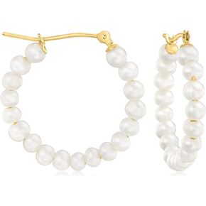 Canaria 3-3.5mm Cultured Pearl Hoop Earrings in 10kt Yellow Gold, Pearl, not known