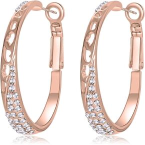 Stunning Austrian Crystal Hollow Hoop Earrings for Women Fashion 14K Gold Plated Hypoallergenic Jewelry Gift
