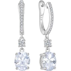 JIWOY 18k White Gold Plated 925 Sterling Silver Hoop Earrings Oval Birthstone Jewelry for Women
