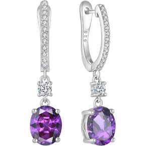 JIWOY 18k White Gold Plated 925 Sterling Silver Hoop Earrings Oval Birthstone Jewelry for Women