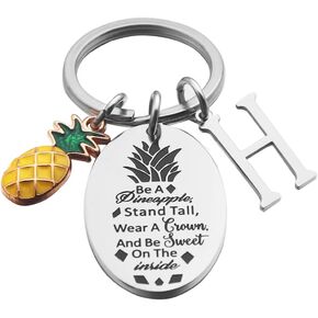 kaisinse Pineapple Keychain with Initial Charm Be a Pineapple Stand Tall Wear a Crown Inspirational Gift for Women Girls