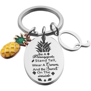 kaisinse Pineapple Keychain with Initial Charm Be a Pineapple Stand Tall Wear a Crown Inspirational Gift for Women Girls
