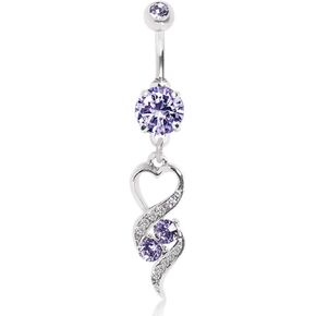 WildKlass Jewelry Gemmed Navel Ring with Elegant Heart Spiral Dangle and Tanzanite 316L Surgical Steel