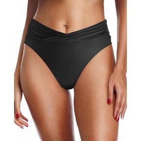 Zmart Women Twist Front High Waisted Crossover Cheeky Bikini Bottom V Cut Bathing Suit Ruched Swimsuit Bottom