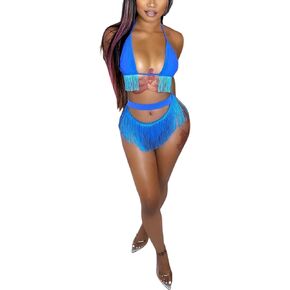 ECHOINE Womens Sexy Tassel 2 Piece Outfits Bikini High Waist Bodycon Bottom Bathing Suit Swimsuits Clubwear