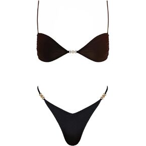 VOLAFA Women's Triangle Bikini Set Tie Solid Sexy Thong Cheeky Two Piece Swimsuit Bathing Suit