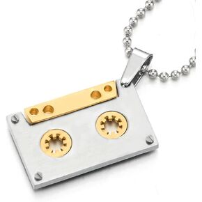Unisex Cassette Pendant Necklace for Men for Women Stainless Steel with 30 Inches Ball Chain