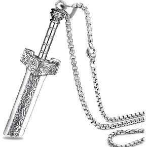 Mens Broken Sword Necklace Lion Head Knight Dragon Sword Pendant Viking Jewelry Gift for Men