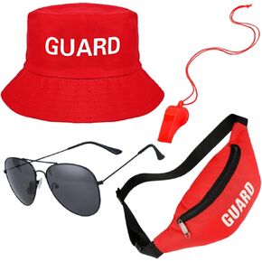 4 Pcs Guard Costume Set Include Hat Fanny Pack Whistle with Lanyard and Sunglasses for Adults Beach Dress Up