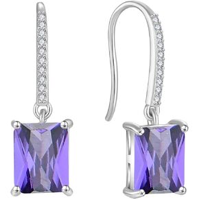 Drop Dangle Earrings Square Birthstone 925 Sterling Silver Jewelry for Women