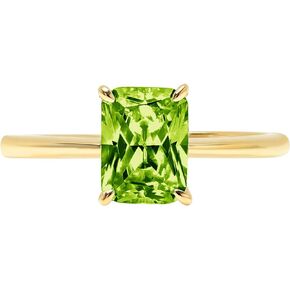 Clara Pucci 2.6 ct Brilliant Radiant Cut Solitaire Stunning Flawless Green Peridot 4-Prong Classic Designer Statement Ring Solid 18K Yellow Gold for Women