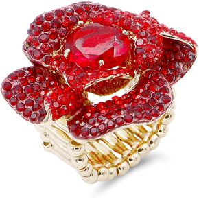 Lavencious Flower Shape CZ & Rhinestone Cocktail Stretch Ring Party Ring for Women