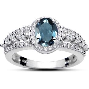 Sterling Silver London Blue and White Topaz Oval Ring
