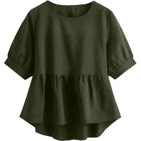 OYOANGLE Women's Plus Size Short Sleeve High Low Hem Blouse Summer Loose Peplum Tops