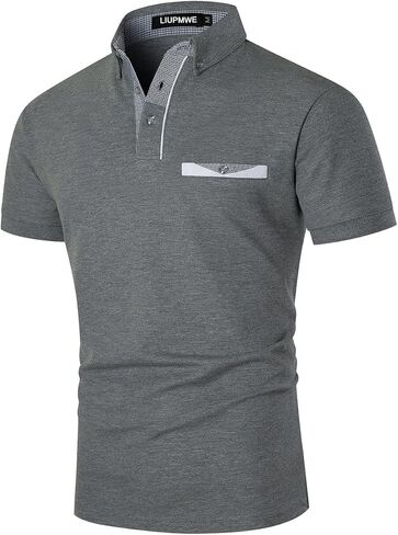 LIUPMWE Polo Shirts for Men with Pocket Short Sleeve T Shirts Plaided Golf Cotton Shirt in Saudi Arabia