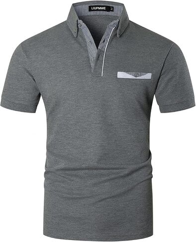 LIUPMWE Polo Shirts for Men with Pocket Short Sleeve T Shirts Plaided Golf Cotton Shirt in Saudi Arabia