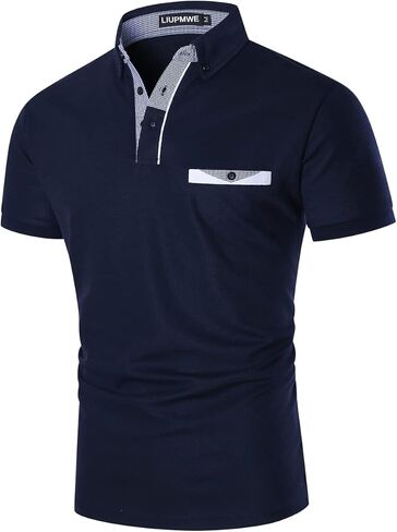 LIUPMWE Polo Shirts for Men with Pocket Short Sleeve T Shirts Plaided Golf Cotton Shirt in Saudi Arabia