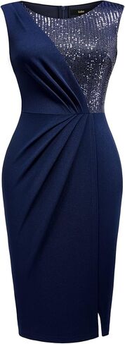 Knitee Women's Sequin Glitter Ruched Sleeveless Bodycon Slit Cocktail Evening Party Dress in Saudi Arabia