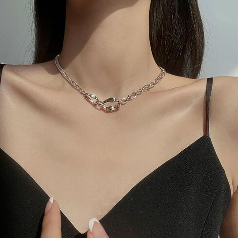 Buyongwant Irregular Necklace Y2k Ring Buckle Aesthetics Necklace Fashion Collar Chain Women's Versatile Silver Jewelry Halloween Christmas Gift in Kuwait