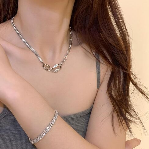 Buyongwant Irregular Necklace Y2k Ring Buckle Aesthetics Necklace Fashion Collar Chain Women's Versatile Silver Jewelry Halloween Christmas Gift in Kuwait