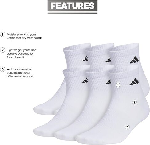 adidas mens Superlite 3.0 Quarter Socks Athletic, Lightweight, Breathable With Targeted Padding and Arch Compression (6-pair) Quarter Sock (pack of 6) in Saudi Arabia