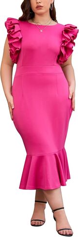 VERWIN Plus Size Women's Ruffle Sleeveless Bodycon Mermaid Midi Dress Prom Dress in Saudi Arabia