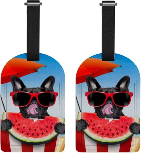 مجموعة بطاقات الأمتعة الجلدية من فانتاسو مكونة من قطعتين من البلدغ الفرنسي مع ملصق تعريف لحقيبة الكوكتيل in Kuwait