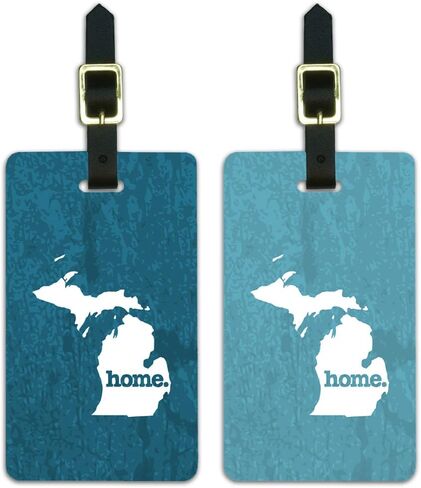 Michigan MI Home State Luggage Suitcase ID Tags Set of 2 - Textured Robin Egg Blue in Saudi Arabia
