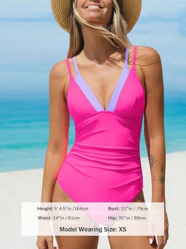 بدلة سباحة نسائية من قطعة واحدة من CUPSHE برقبة على شكل حرف V وأشرطة قابلة للتعديل وفتحة خلفية مكشكشة ومكتلة بالألوان in Kuwait