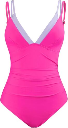 بدلة سباحة نسائية من قطعة واحدة من CUPSHE برقبة على شكل حرف V وأشرطة قابلة للتعديل وفتحة خلفية مكشكشة ومكتلة بالألوان in Kuwait