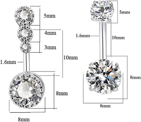 HQLA 14G حلقات زر البطن الفولاذية الجراحية سباركلي مستديرة شفافة تشيكوسلوفاكيا السرة المنحنية الحديد ترصيع ثقب الجسم مثير للنساء الفتيات in Kuwait