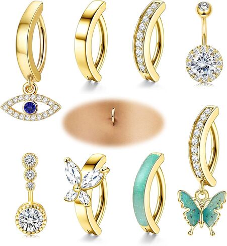 JeryWe 8 قطع 14 جرام حلقة زر البطن للنساء 316L حلقات البطن الفولاذية الجراحية لطيف تشيكوسلوفاكيا حلقات زر البطن الصغيرة حلقات السرة العكسية البسيطة مجوهرات ثقب البطن in Kuwait