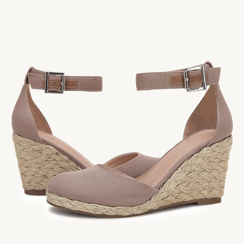 Womens Closed Toe Espadrilles Wedges Shoes Platform Heel Ankle Strap Buckle Dress Sandals in Saudi Arabia