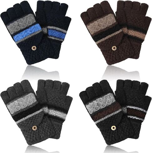 4 Pairs Winter Knitted Convertible Fingerless Gloves, Mittens for Women, Knit Gloves, Warm Gloves with Finger Holes, Women's Cold Weather Mittens, Convertible Mittens Flap Cover for Men Women in Saudi Arabia