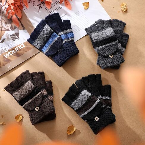 4 Pairs Winter Knitted Convertible Fingerless Gloves, Mittens for Women, Knit Gloves, Warm Gloves with Finger Holes, Women's Cold Weather Mittens, Convertible Mittens Flap Cover for Men Women in Saudi Arabia