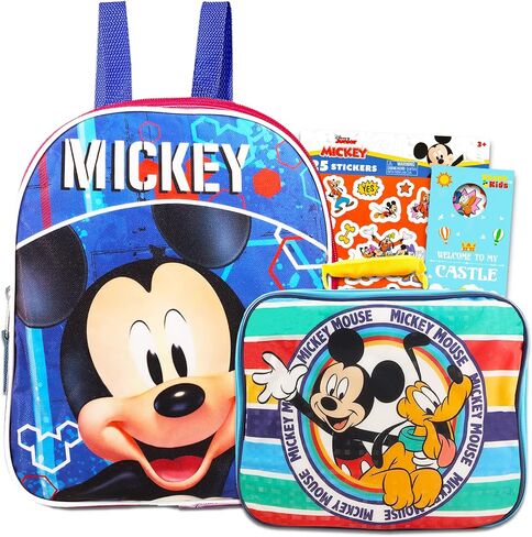 Mickey Mouse Mini Backpack with Lunch Box Set - Bundle with 11" Mickey Backpack, Mickey Mouse Lunch Bag, Water Bottle, Stickers, More | Mickey Backpack for Toddlers in Saudi Arabia