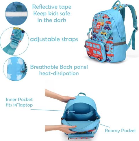 ToNG&HiN.Y Toddler Backpack,Waterproof Preschool Backpack,Cute Kids Backpack,Backpack for Boys Girls with Shoulder Backpack (blue car) in Saudi Arabia