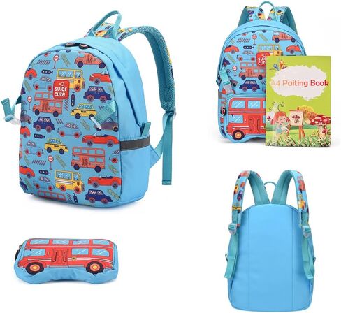 ToNG&HiN.Y Toddler Backpack,Waterproof Preschool Backpack,Cute Kids Backpack,Backpack for Boys Girls with Shoulder Backpack (blue car) in Saudi Arabia